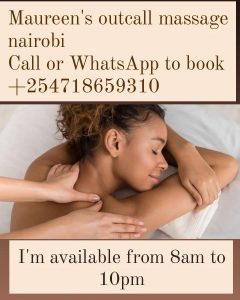 Experience the ultimate relaxation with our Professional and SENSUAL outcall massage services in Nairobi. Our skilled therapists bring soothing, rejuvenating treatments to your doorstep. 
The services are:- Swedish, deep tissue, full body, tantric, Nuru or body to body, Lingam, yoni, couple's, reflexology and ESO massage. 

Book now for a blissful escape in the comfort of your home.

Call +254718659310

WhatsApp wa.me/254718659310

Website nairobimasseuse.co.ke or www.outcallmassagenairobi.com for more information

#massage #nairobi #professionalmassage #sensualmassage #outcallmassage #homemassage #hotelmassage #outcallmassagenairobi #wellness